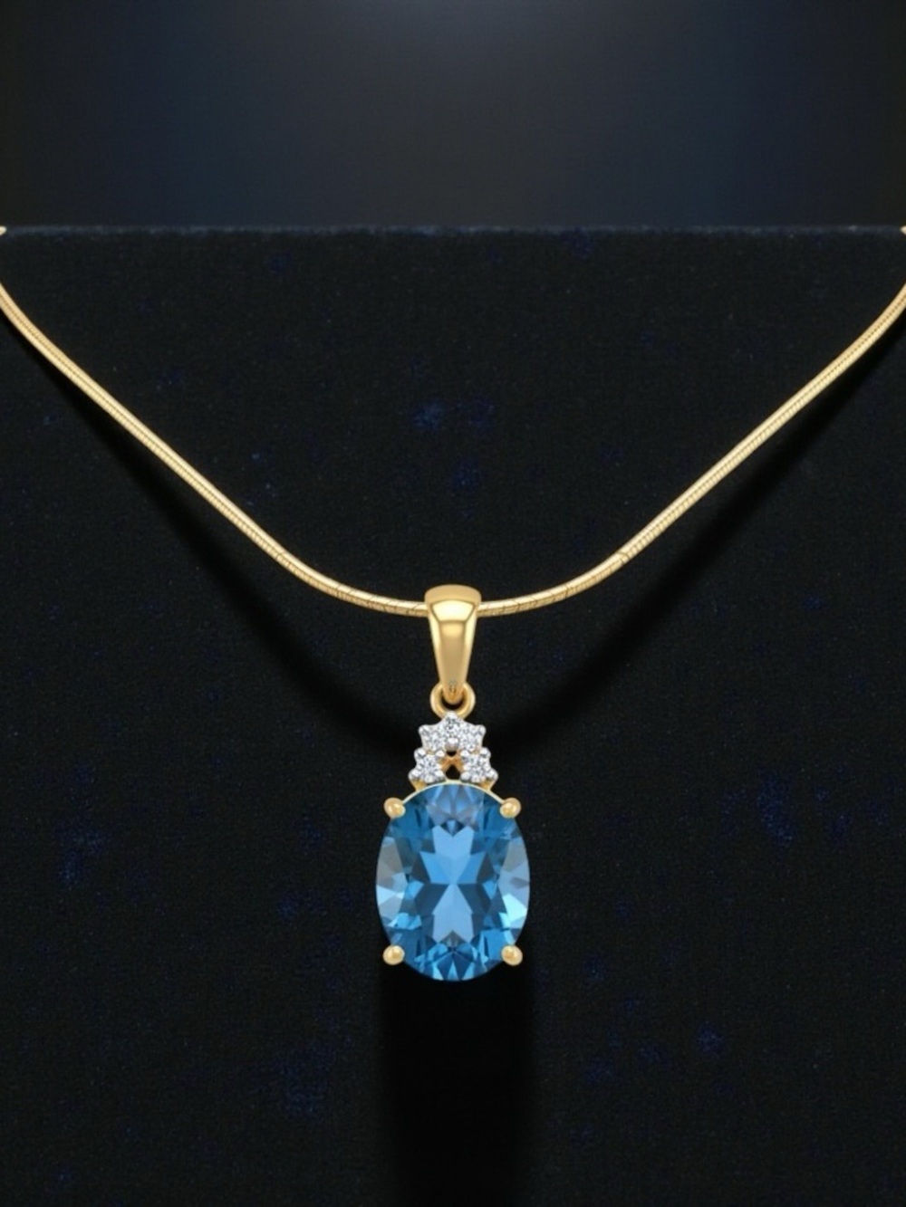 14K Gold London Blue Topaz Pendant Necklace Fine Jewelry Oval Diamond Accent - Picture 2 of 10